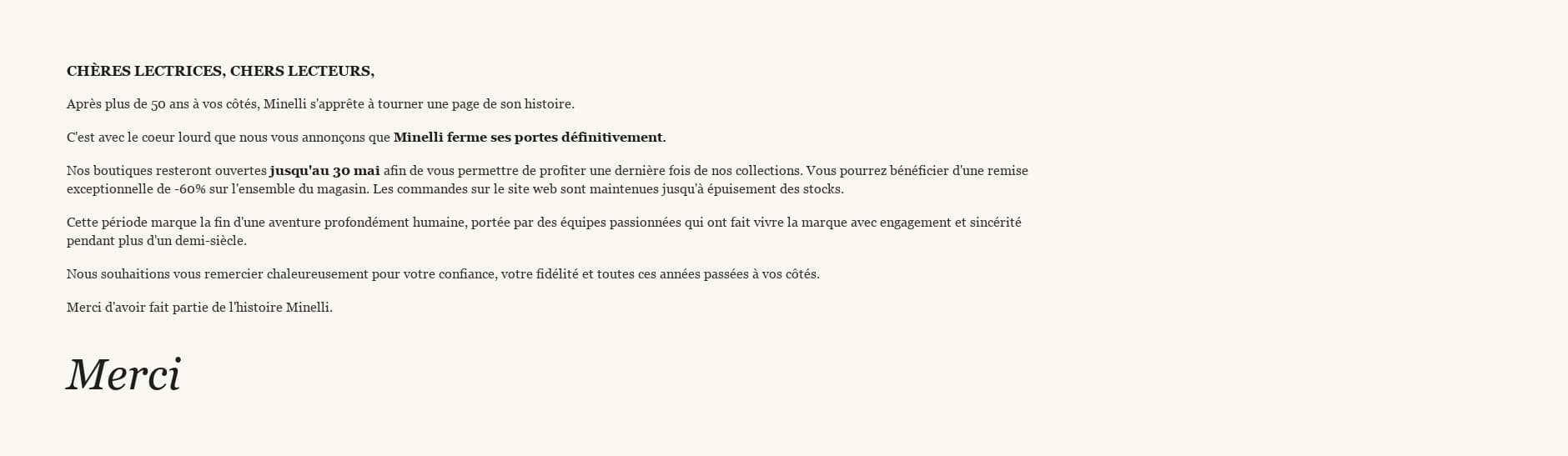 Message au revoir Minelli